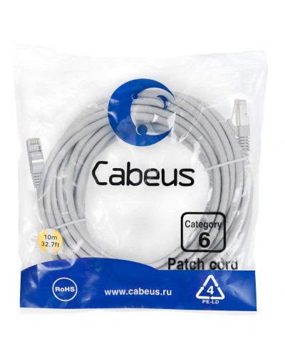 Патч-корд FTP, категория 6, F/UTP экранированный, LSZH, 10 м, серый Cabeus PC-FTP-RJ45-Cat.6-10m-LSZH в Первоуральске Патчкорды (медные) Pintop.ru