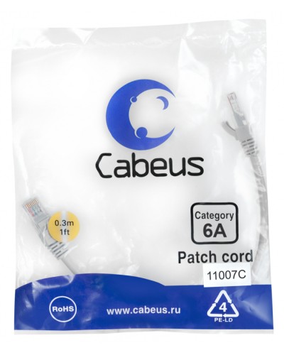 Патч-корд S/FTP Cabeus (PC-SSTP-RJ45-Cat.6a-0.3m-LSZH) в Первоуральске Патчкорды (медные) Pintop.ru